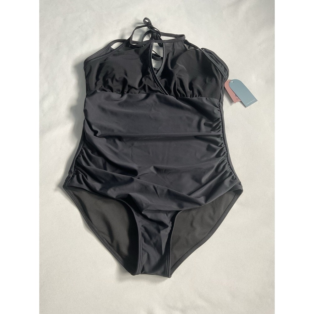 Smismivo Women's Size Large  halter tie One‎ piece swimsuit black